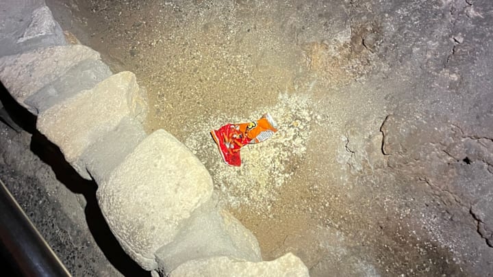 A thrown away bag of Cheetos at Carlsbad Cavern National Park