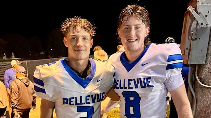 Keenan Kilburg (left) continues to climb the Iowa all-time receiver lists for yards and receptions. Kilburg is a senior at Bellevue High School.