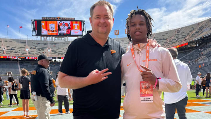 Ashton "Ace" Alston on a visit alongside Vols head football coach Josh Heupel