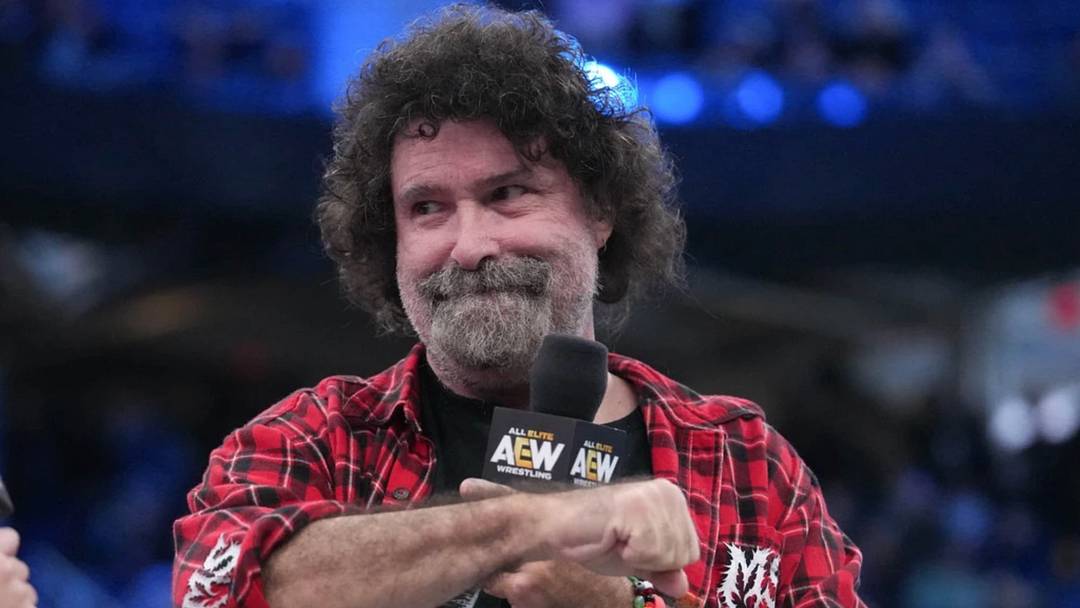 Mick Foley during his AEW debut. Mick Foley during his AEW debut.