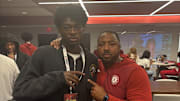 2027 4-Star CB Allen Evans poses for a photo alongside Alabama defensive backs coach Mo Linguist following the Tide's win over LSU
