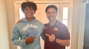 Chance Payne (left) with Gophers CBs coach Nick Monroe (right) during an in-home visit.