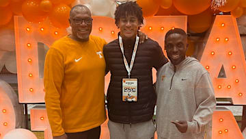 Brayden Rouse with William Inge and Tim Banks on a visit in January during a Tennessee junior day