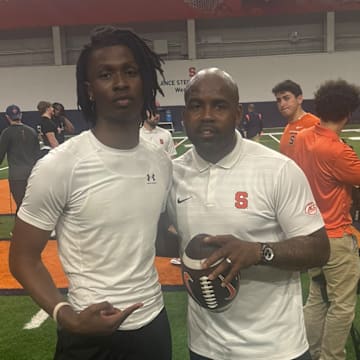 2027 QB Denari Hill and Syracuse coach Fran Brown