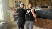 2026 OT Quinn Buckey alongside Mizzou assistant offensive line coach Jeff Nady.