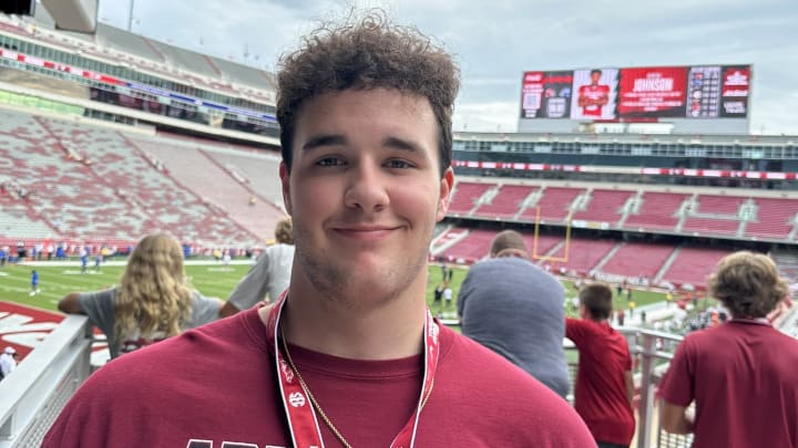 Greenwood offensive lineman Cody Taylor on an unofficial visit in Fayetteville, Arkansas in 2023. CREDIT: Taylor Family 