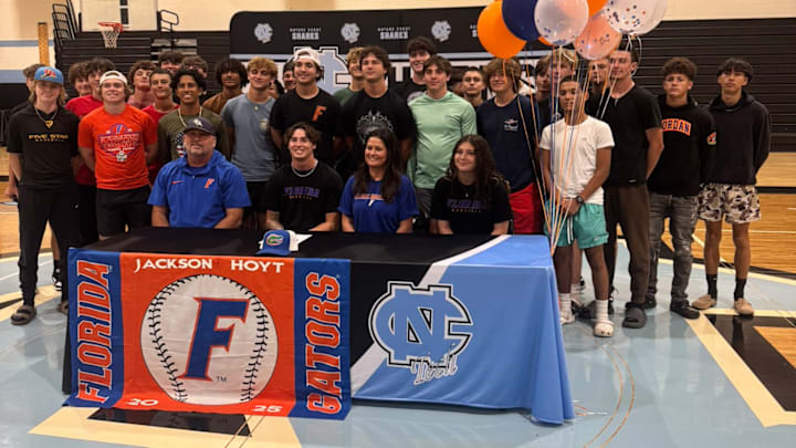 Nature Coast senior pitcher Jackson Hoyt signs to play baseball with the University of Florida on National Signing Day, Nov. 13, 2024. Nature Coast senior pitcher Jackson Hoyt signs to play baseball with the University of Florida on National Signing Day, Nov. 13, 2024.