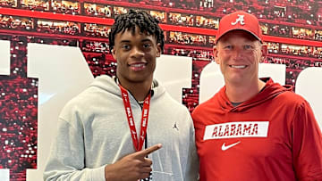 2026 4-Star linebacker Nick Abrams II alongside Alabama head coach Kalen DeBoer