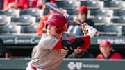 Outfielder Charles Davalan at the plate during Arkansas' spring intrasquad scrimmages on February 2.  
