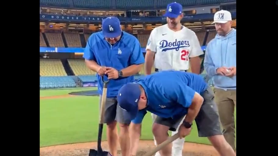 Clayton Kershaw got to take home a huge memento on Wednesday night after notching his 3,000th career strikeout. | Screengrab via @Dodgers on X (formerly Twitter)