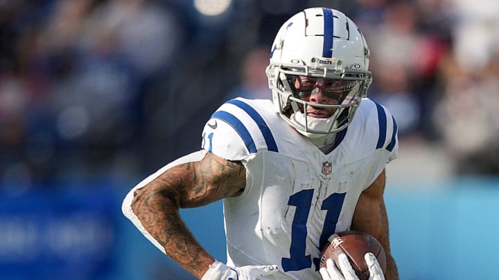 Indianapolis Colts wide receiver Michael Pittman Jr. (11) runs the ball Sunday, Dec. 3, 2023, during a game against the Tennessee Titans at Nissan Stadium in Nashville, Tenn.