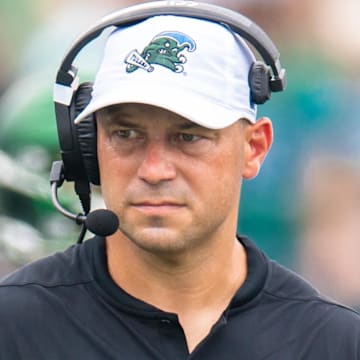 Tulane Green Wave coach Jon Sumrall looks on against Northwestern Wildcats during the first half at Yulman Stadium. 