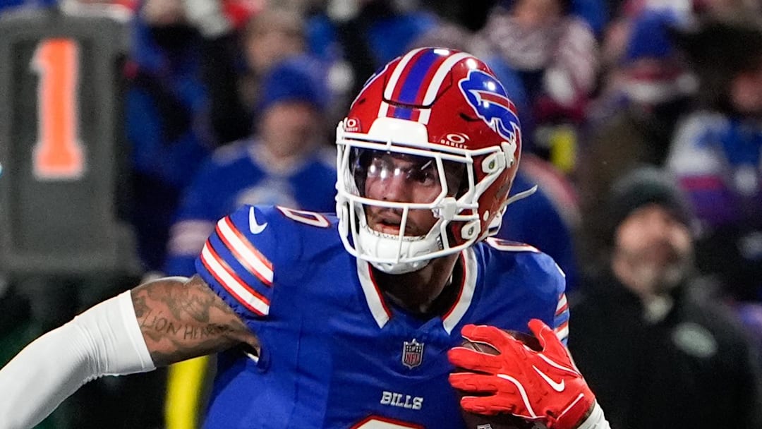 Buffalo Bills wide receiver Keon Coleman carries the ball against the New York Jets.