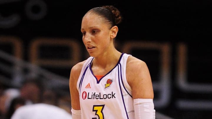 Sep 5, 2010; Phoenix, AZ, USA; Phoenix Mercury guard Diana Taurasi (2) reacts on the court against the Seattle Storm during the first half in game two of the Western Conference Finals in the 2010 WNBA Playoffs at US Airways Center.  The Storm defeated the Mercury 91-88.  Mandatory Credit: Jennifer Stewart-Imagn Images
