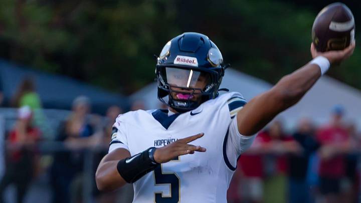 Hopewell quarterback James Armstrong (5)