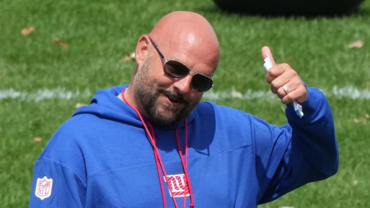 Florham Park, NJ -- August 21, 2024 -- Giants head coach Brian Daboll during practice. The New York Giants came to the Atlantic Health Jets Training Center in Florham Park, New Jersey, to take part in a joint practice with the New York Jets.