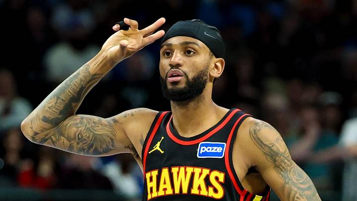 Atlanta Hawks guard Nickeil Alexander-Walker (7) reacts after scoring against the Dallas Mavericks during the second half at American Airlines Center on March 18, 2026.