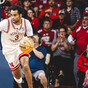 Nebraska guard Brice Williams handles the ball against Saint Mary's at the Sanford Pentagon in Sioux Falls, South Dakota.
