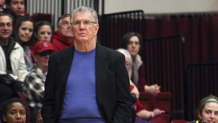 Jan 5, 2012; Stanford, CA, USA; Oregon Ducks head coach Paul Westhead from the bench against the Stanford Cardinal during the first half at Maples Pavilion. Mandatory Credit: Kelley L Cox-Imagn Images