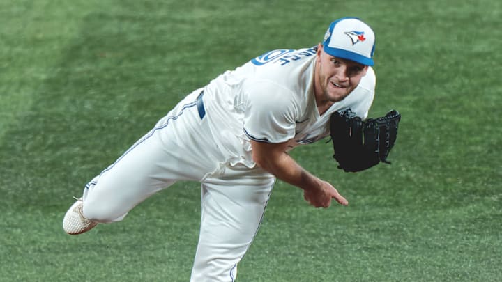 Rookie pitcher Trey Yesavage battled through four innings for the Blue Jays in his Game 1 start. Rookie pitcher Trey Yesavage battled through four innings for the Blue Jays in his Game 1 start.