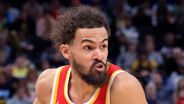 Trae Young #11 of the Atlanta Hawks drives against the Indiana Pacers.