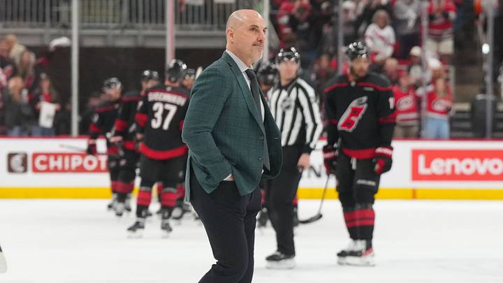May 2, 2026; Raleigh, North Carolina, USA; Philadelphia Flyers head coach Rick Tocchet walk off the ice after their loss to the Carolina Hurricanes at Lenovo Center.