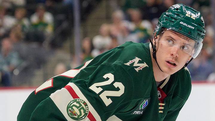 Sep 25, 2025; Saint Paul, Minnesota, USA; Minnesota Wild forward Danila Yurov (22) prepares for a face-off against the Dallas Stars in the third period at Grand Casino Arena. Mandatory Credit: Matt Blewett-Imagn Images