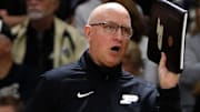 Purdue Boilermakers head coach Dave Shondell yells down court 