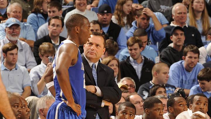 Nov 18, 2008; Chapel Hill, NC, USA; Kentucky Wildcats head coach Billy Gillispie talks to guard Jodie Meeks (23) during the North Carolina Tar Heels 77-58 victory against the Wildcats at the Dean E. Smith Center. Mandatory Credit: Bob Donnan-Imagn Images