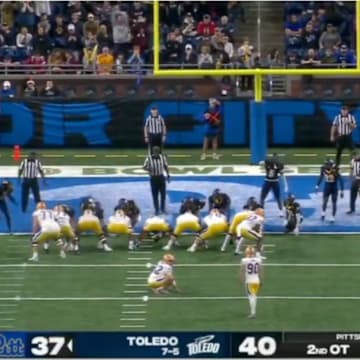 Pitt kicks a field goal in double OT against Toledo during the GameAbove Sports Bowl
