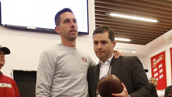 San Francisco 49ers head coach Kyle Shanahan (L) and CEO Jed York (R)
