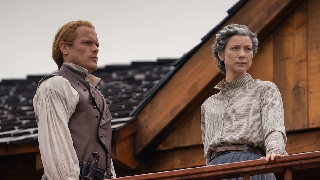 Sam Heughan (“Jamie Fraser”) and Caitríona Balfe (“Claire Fraser”) in Outlander season 8 Episode 9. 