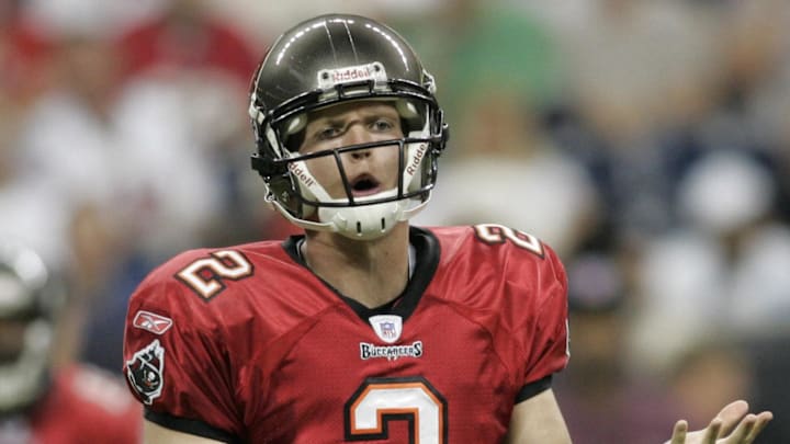 Aug 9, 2008; Houston, TX, USA; Tampa Bay Buccaneers quarterback Chris Simms (2) against the Houston Texans in the second quarter at Reliant Stadium. Mandatory Credit: Brett Davis-Imagn Images