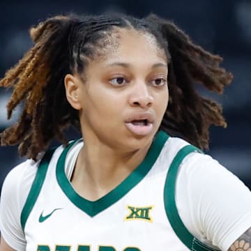 Nov 3, 2025; Paris, FRA;  Baylor Bears guard Taliah Scott (0) dribbles the ball upcourt against the Duke Blue Devils  during the first half at Adidas Arena. Mandatory Credit: Chris Jones-Imagn Images