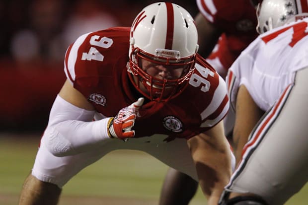 Jared Crick lines up against Ohio State in 2011. He suffered a season-ending injury later in the game.