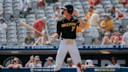 Missouri baseball's Kaden Peer up to bat against Alabama in the first round of the 2025 SEC Baseball Tournament