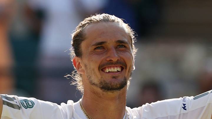 Alexander Zverev celebrates after a match at Wimbledon