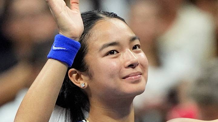 Alexandra Eala acknowledges the crowd at the US Open