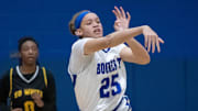 Chamiah Francis (25) passes the ball up court on a fast break during the ED White vs Washington girls 5A regional quarterfinals basketball game at Booker T. Washington High School in Pensacola on Wednesday, Feb. 14, 2024.