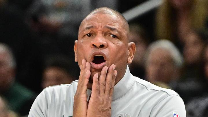 Milwaukee Bucks head coach Doc Rivers reacts in the second quarter against the Golden State Warriors at Fiserv Forum on October 30, 2025.
