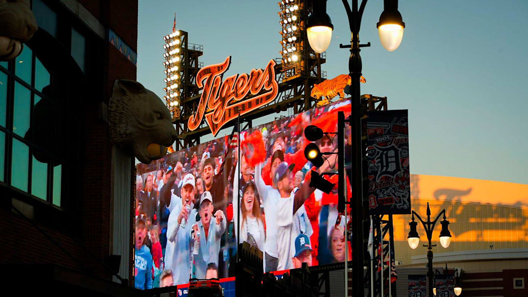Detroit Tigers fans are seen on a screen during the ALDS Game 4 as the Detroit Tigers take on the Cleveland Guardians at Comerica Park in Downtown Detroit on Thursday, October 10, 2024.