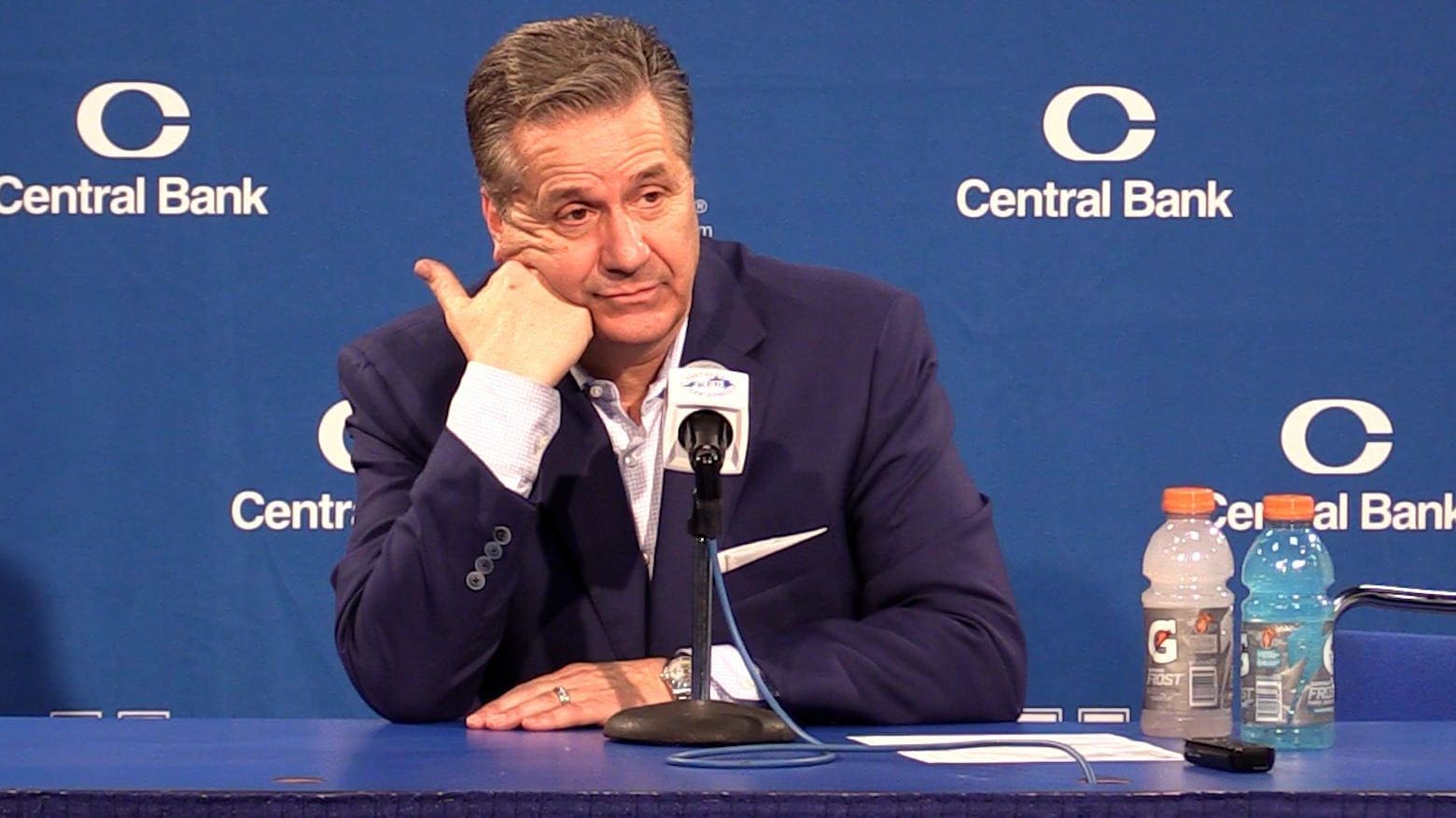 John Calipari looks dejected at a press conference after a loss to Florida.