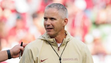 Aug 24, 2024; Dublin, IRL; Georgia Tech head coach Brent Key and Florida State University head coach Mike Norvell before the game at Aviva Stadium. Mandatory Credit: Tom Maher/INPHO via Imagn Images