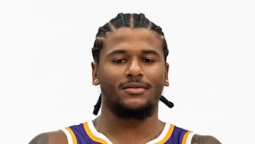 Sep 24, 2025; Phoenix, AZ, USA; Phoenix Suns guard Devin Booker (1), forward Dillon Brooks (3) and guard Jalen Green (4) pose for portrait during Media Day at PHX Arena. Mandatory Credit: Mark J. Rebilas-Imagn Images