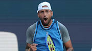 Nick Kyrgios reacts to a point at the Miami Open.