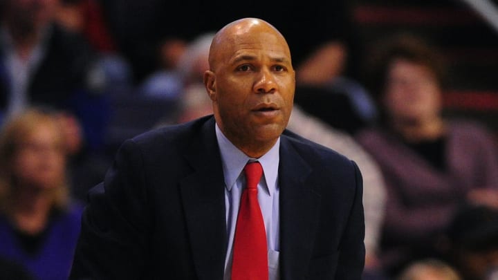 Jan. 13, 2012; Phoenix, AZ, USA; New Jersey Nets coach Mario Elie during game against the Phoenix Suns at the US Airways Center. The Nets defeated the Suns 110-103. Mandatory Credit: Mark J. Rebilas-USA TODAY Sports