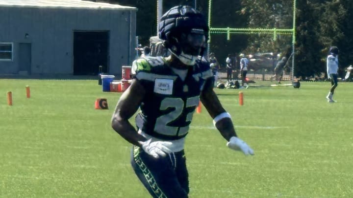 Seattle Seahawks cornerback Artie Burns prepares to catch the football during a drill at training camp.