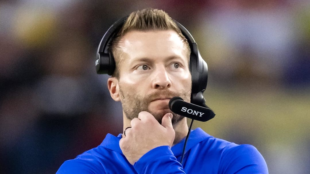 Dec 7, 2025; Glendale, Arizona, USA; Los Angeles Rams head coach Sean McVay against the Arizona Cardinals at State Farm Stadium. Mandatory Credit: Mark J. Rebilas-Imagn Images