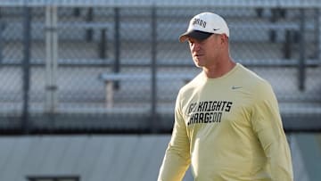 UCF Head Football Coach Scott Frost during UCF Spring football practice at FBC Mortgage Stadium in Orlando, Friday, April 11, 2025.