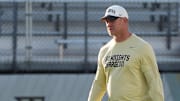 UCF Head Football Coach Scott Frost during UCF Spring football practice at FBC Mortgage Stadium in Orlando, Friday, April 11, 2025.